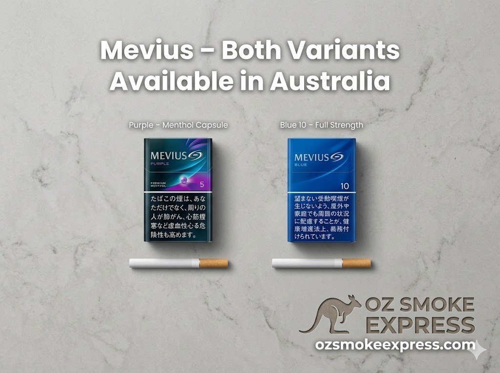 Mevius Purple vs Mevius Blue 10 – both genuine Japanese imported variants available in Australia
