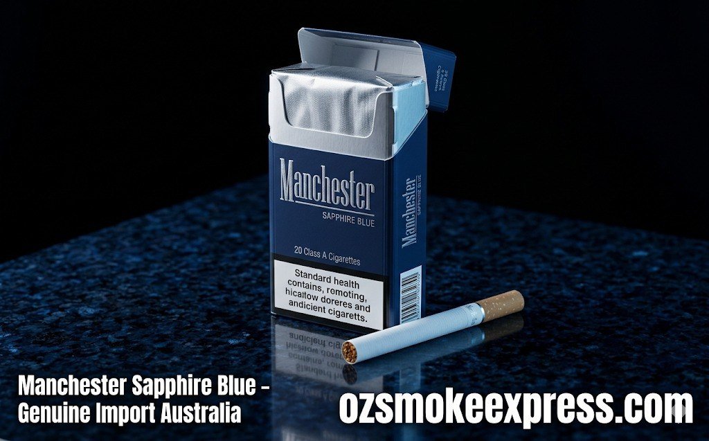 Manchester Sapphire Blue Australia 2026 – genuine imported medium-light variant at Oz Smoke Express