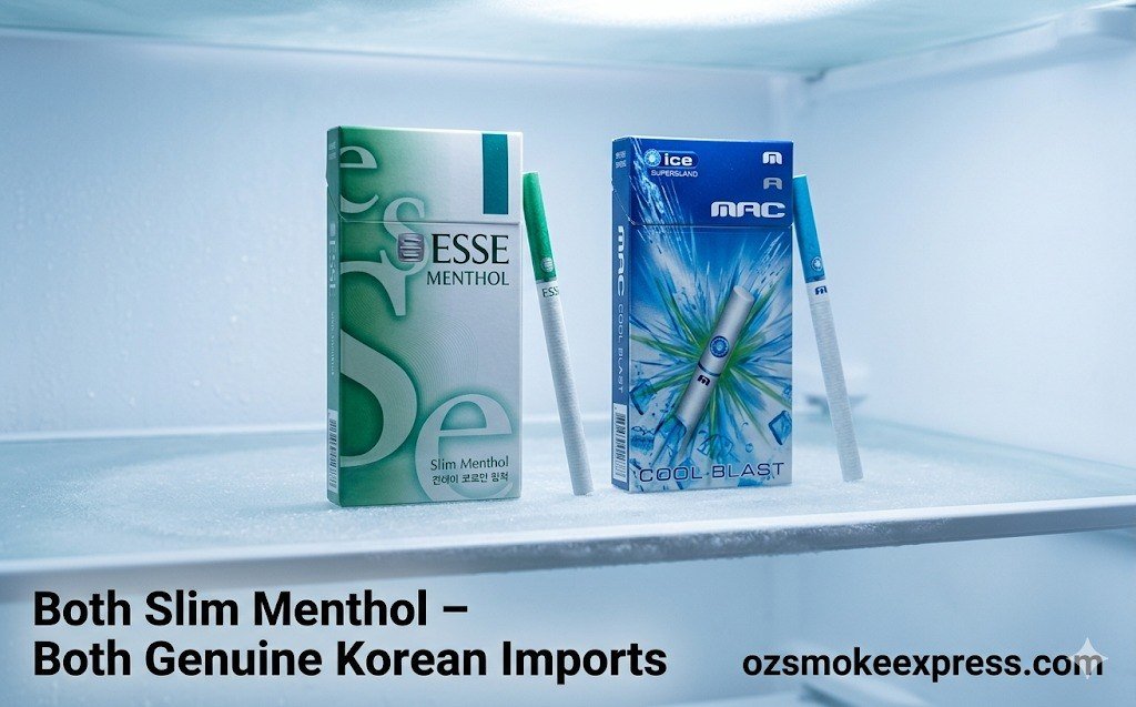 Esse Menthol vs MAC Cool Blast slim menthol comparison Australia – both genuine imports at Oz Smoke Express