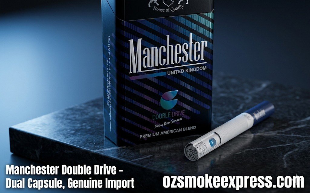 Manchester Double Drive Australia – genuine imported dual menthol capsule cigarette at Oz Smoke Express